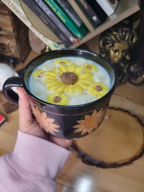 Sunflower Candle, Big Mug Handmade Ceramic Candles Soy Candles, Sunflowers Decor Flowers Candle