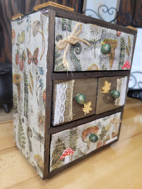 Wooden Chest Witchy Herbs and Flowers Hand-decorated and Painted Wooden 4 Drawer Box Mystical and Flowers Decoration