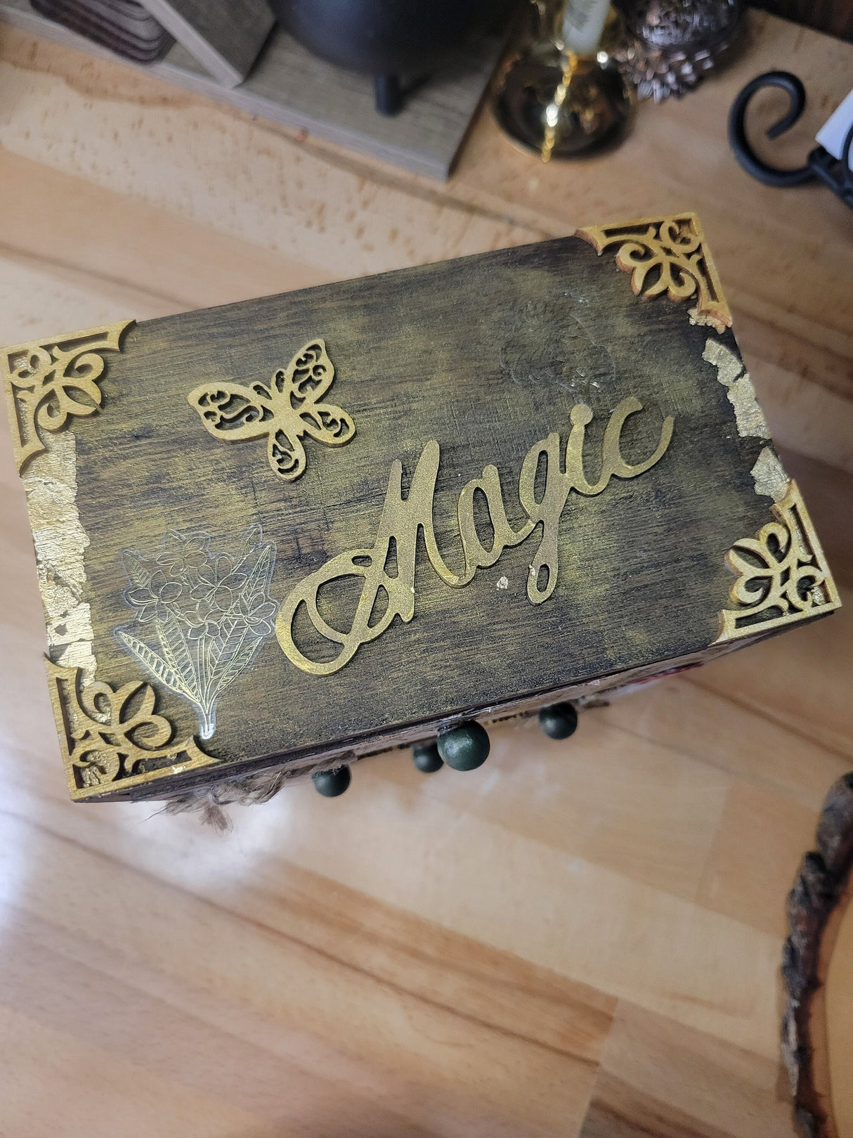 Wooden Chest Witchy Herbs and Flowers Hand-decorated and Painted Wooden 4 Drawer Box Mystical and Flowers Decoration