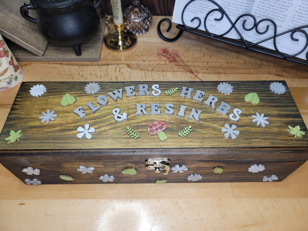 Magical Witch Herb Box, Enchanting Handmade Herbs, and Resin decorated Wood Witchy Box