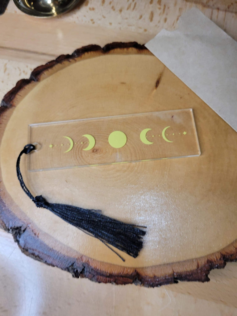 Phases of the Moon Bookmark, Witchy Bookmark, Gold Moon Acrylic Bookmark