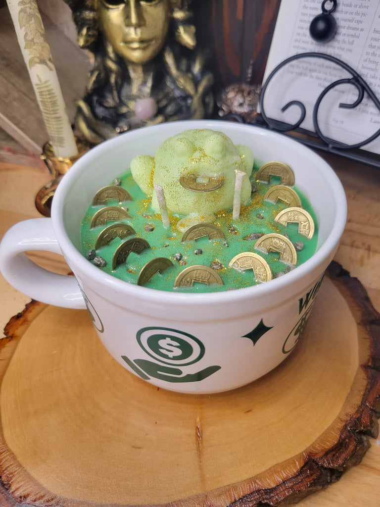 Money Abundance Candle, Big Mug Handmade Ceramic Candles Soy Candles, Feng Shui Decorated Candle