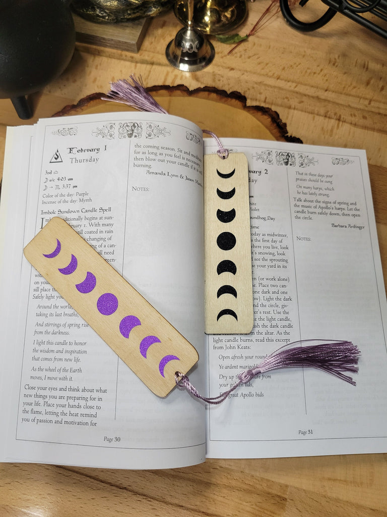 Moon Phases Vinyl Bookmark Phases of the Moon wood bookmark Witchy bookmark Handmade
