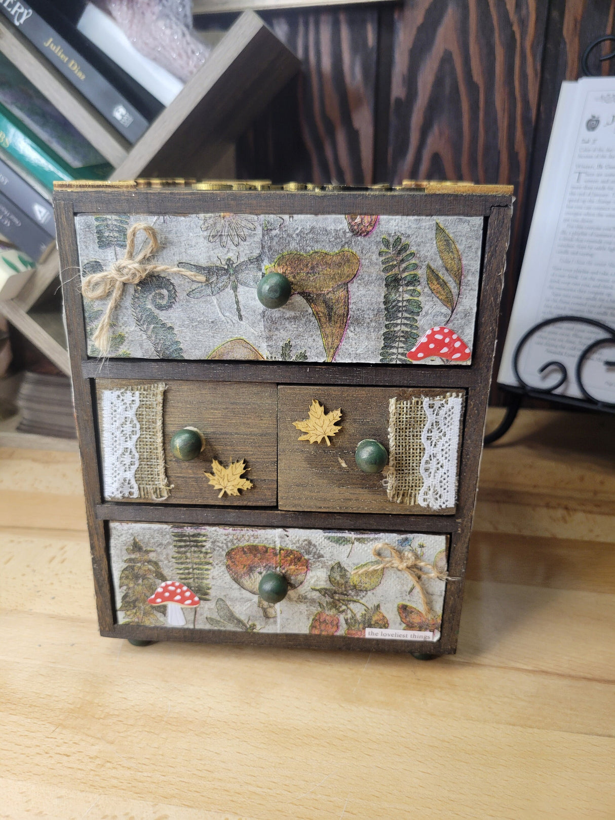 Wooden Chest Witchy Herbs and Flowers Hand-decorated and Painted Wooden 4 Drawer Box Mystical and Flowers Decoration