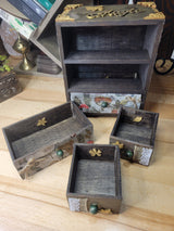 Wooden Chest Witchy Herbs and Flowers Hand-decorated and Painted Wooden 4 Drawer Box Mystical and Flowers Decoration