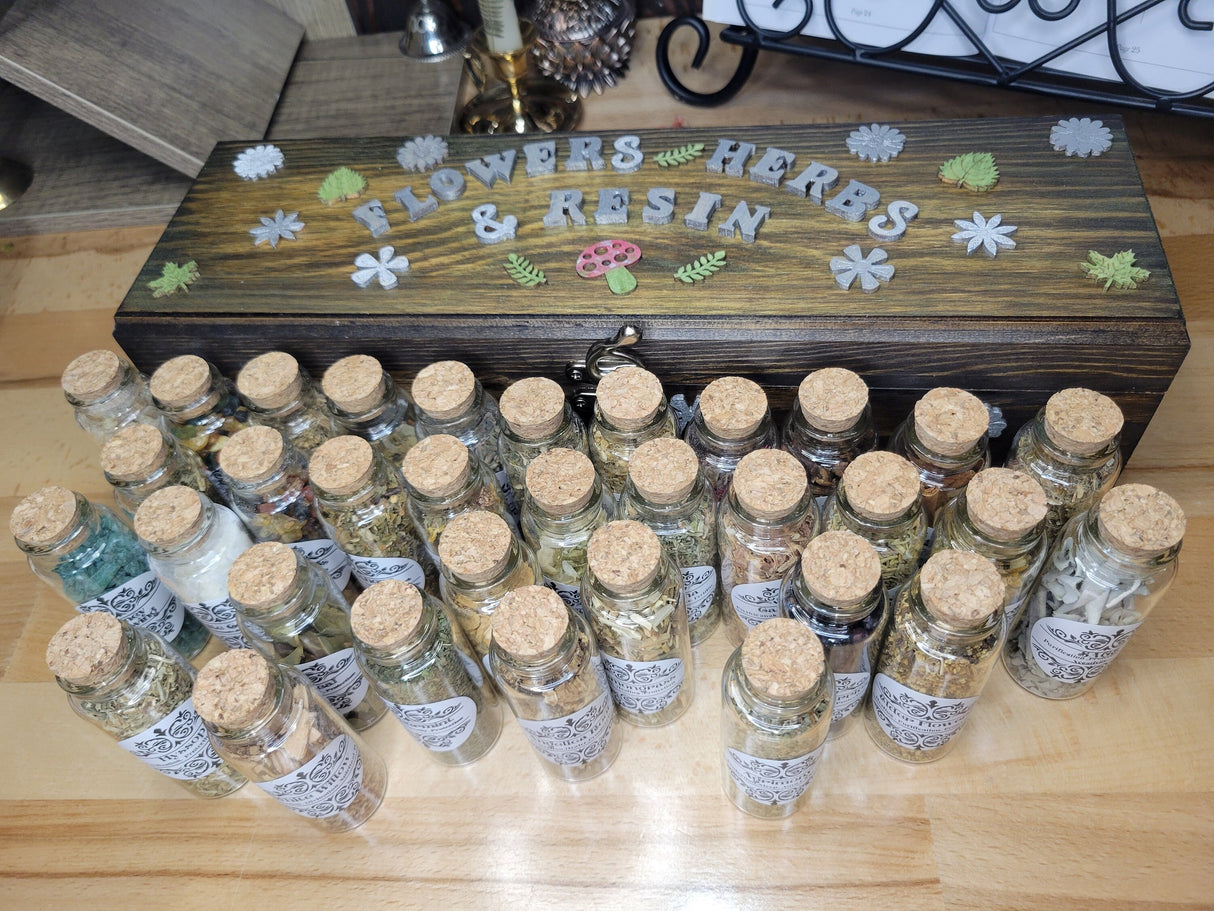 Magical Witch Herb Box, Enchanting Handmade Herbs, and Resin decorated Wood Witchy Box