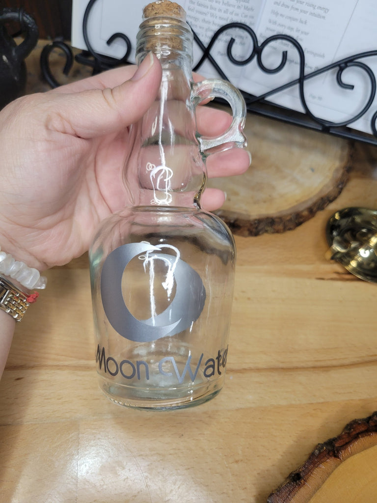 Moon Water Bottle, Moon Jar with Cork, Glass Moon Decorated, Spell Bottle