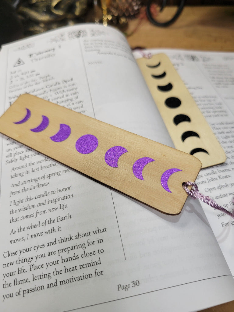 Moon Phases Vinyl Bookmark Phases of the Moon wood bookmark Witchy bookmark Handmade