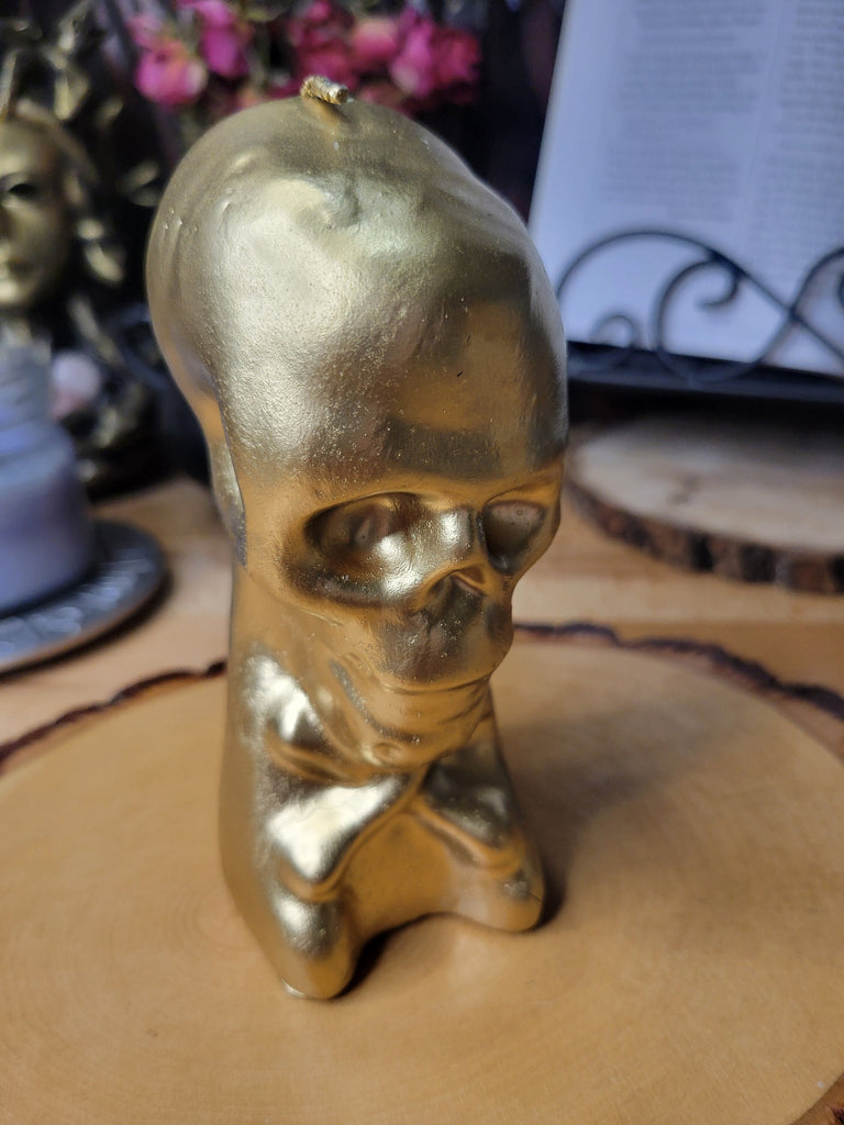 Gold Skull Candle, Spell Skull Candle, Gold Candle, Pillar Spell Candle