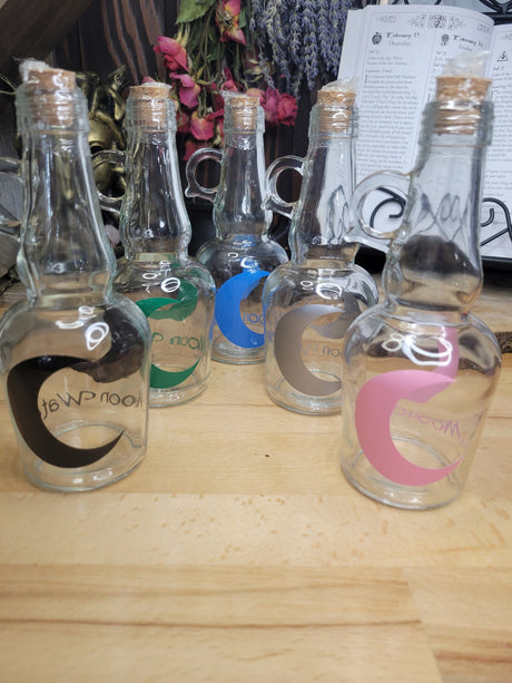 Moon Water Bottle, Moon Jar with Cork, Glass Moon Decorated, Spell Bottle