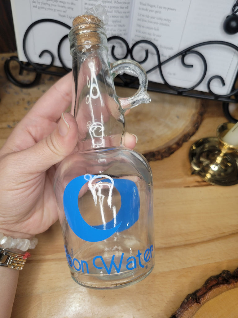 Moon Water Bottle, Moon Jar with Cork, Glass Moon Decorated, Spell Bottle