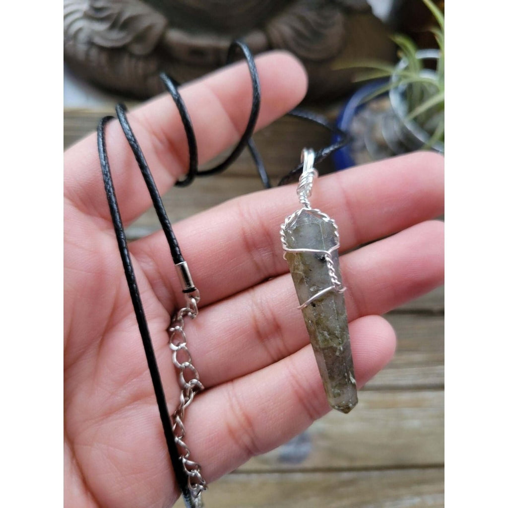 Labradorite Pendant Wire Wrapped with Cord -