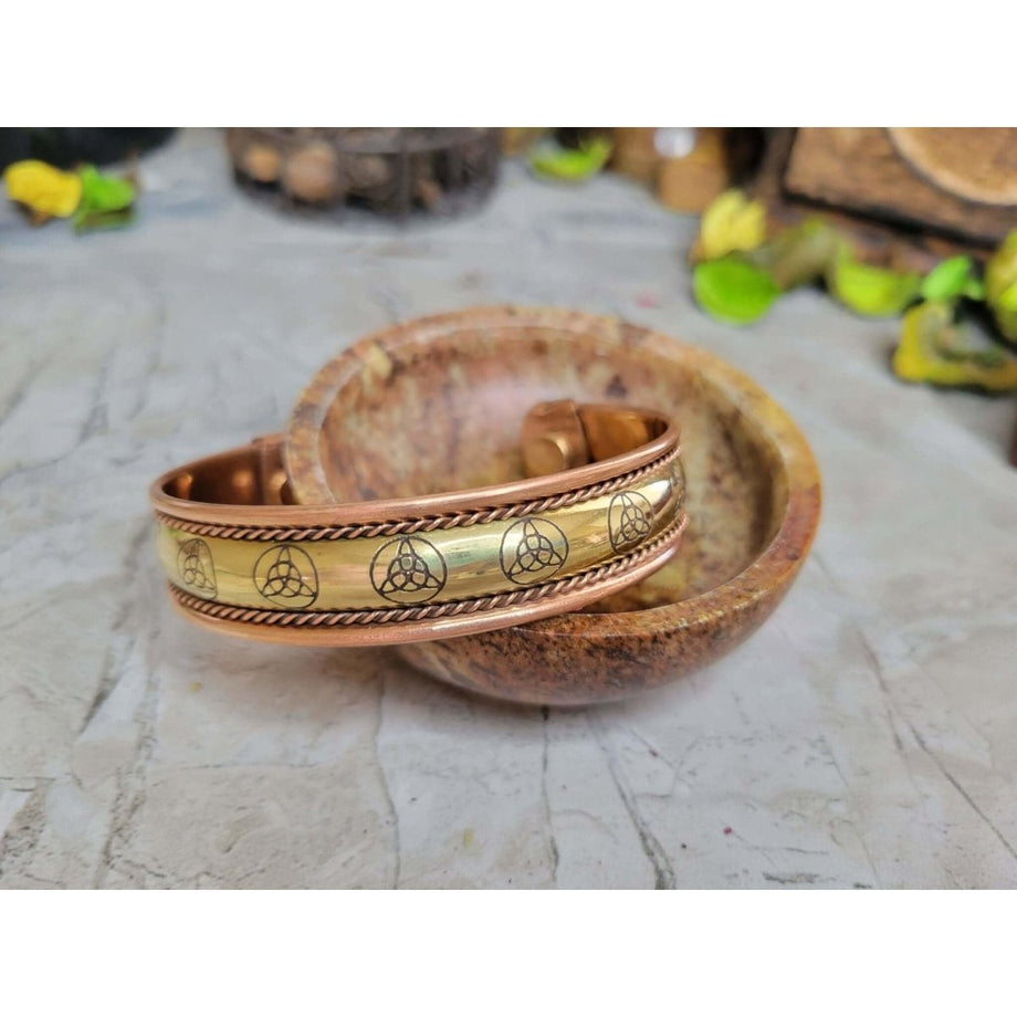 Buy Triquetera Copper Magnetic Bracelet, Hindu God Engraved Bracelet,  Hammered Cuff Bracelet, Pain Relief Bracelet With Magnet Online in India -  Etsy