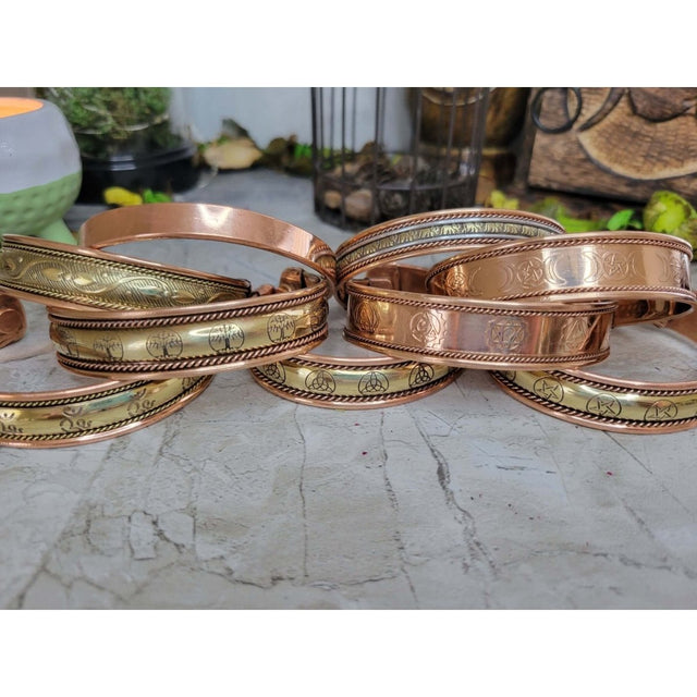 Magnetic Copper Bracelet /Joint Pain Therapy and Arthritis Relief Vintage Wear/Tree of Life/Triple Moon Pentacle/ Elephant -