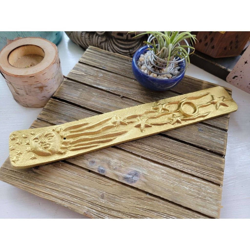 Metal Golden Sun/Moon Rays of Starts Stick/Cone Burner -Incense Holders