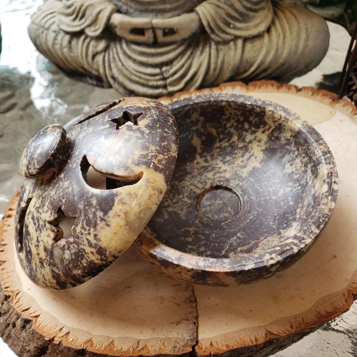 Moon and Star Soapstone Multi Burner, Charcoal Burner, Incense holder -