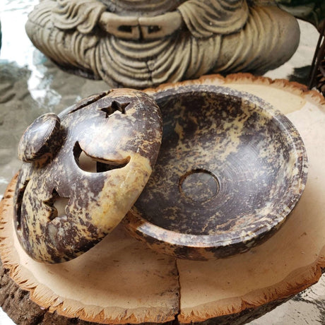Moon and Star Soapstone Multi Burner, Charcoal Burner, Incense holder -