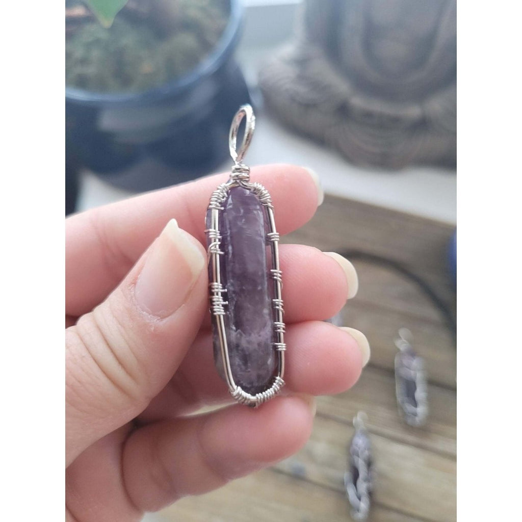 Natural Amethyst Big Wire Wrapped Pendants and Cord , Brass Wires, prismatic with Tree of Life / Crystal Jewelry -crystal pendant