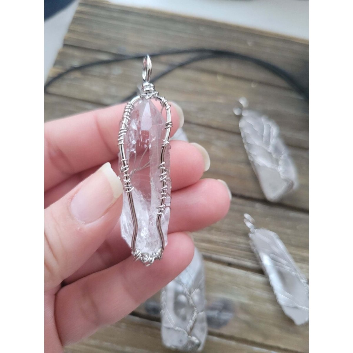 Natural Clear Quartz Big Wire Wrapped Pendants and Cord , Brass Wires, prismatic with Tree of Life / Crystal Jewelry -crystal pendant