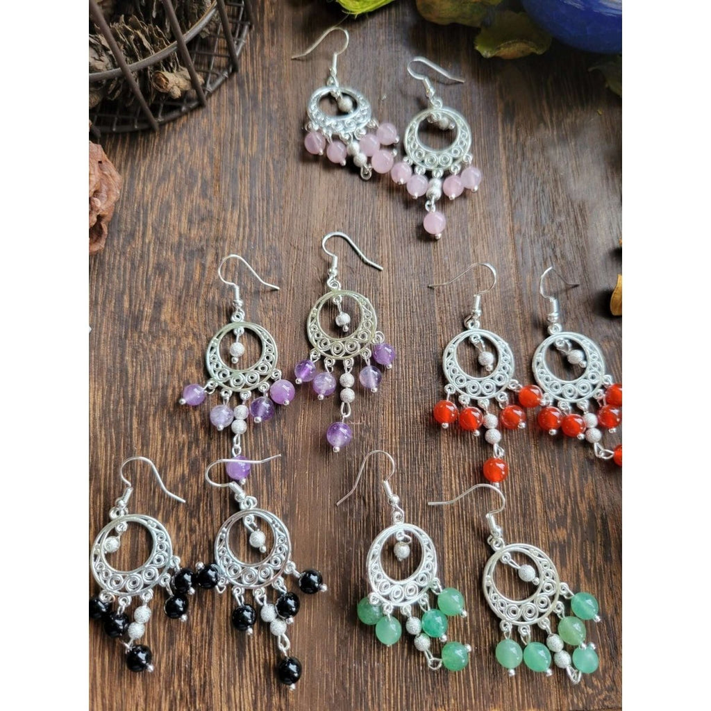 Natural Gemstone Chandelier Earrings, Crystal Earrings -