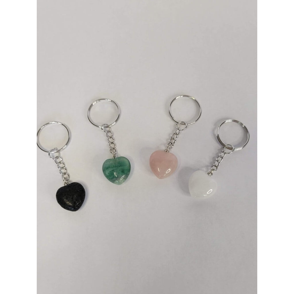 Natural Gemstone Keychain, Heart Crystal Shape -