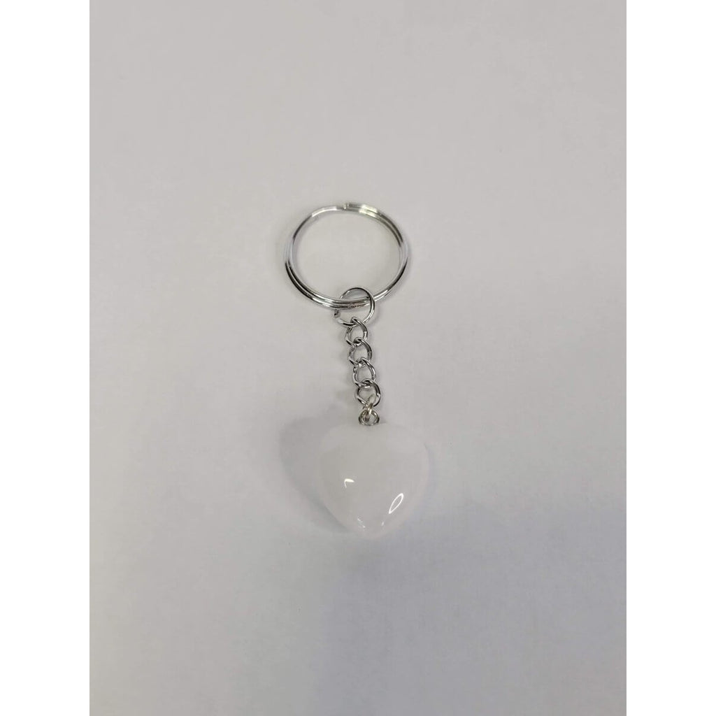 Natural Gemstone Keychain, Heart Crystal Shape -
