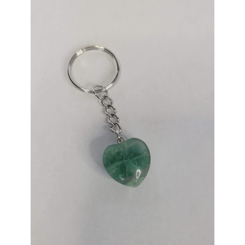 Natural Gemstone Keychain, Heart Crystal Shape -
