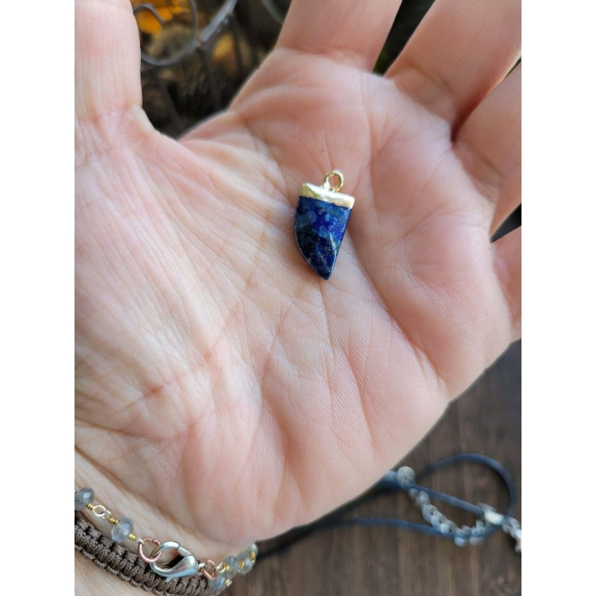 Natural Gemstones Pendants, Top Light Gold Plated, Scabbard Faceted Crystal with Cord -