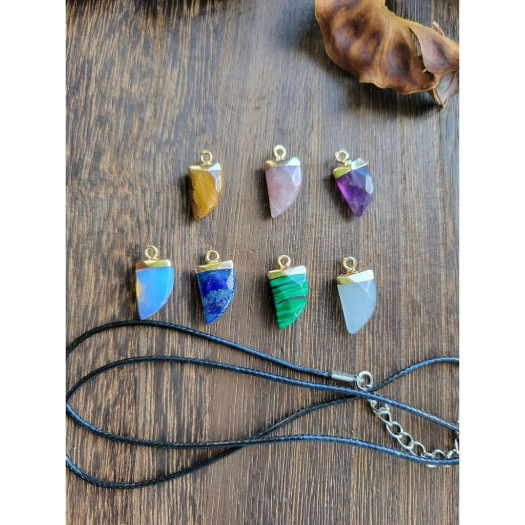 Natural Gemstones Pendants, Top Light Gold Plated, Scabbard Faceted Crystal with Cord -