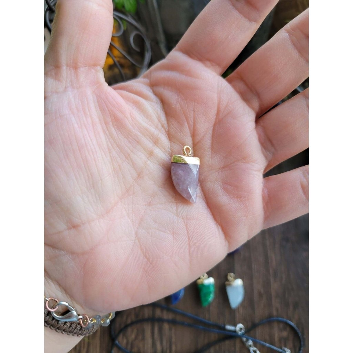 Natural Gemstones Pendants, Top Light Gold Plated, Scabbard Faceted Crystal with Cord -