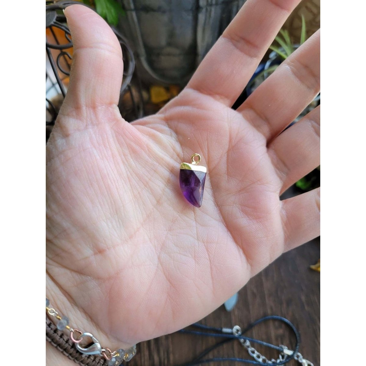 Natural Gemstones Pendants, Top Light Gold Plated, Scabbard Faceted Crystal with Cord -