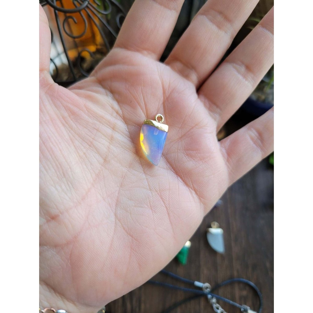 Natural Gemstones Pendants, Top Light Gold Plated, Scabbard Faceted Crystal with Cord -