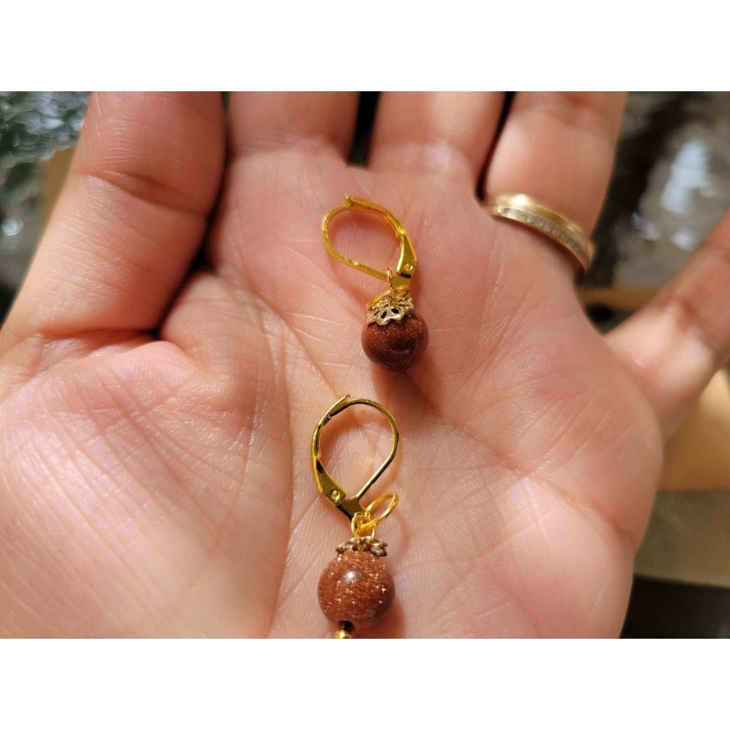 Natural Goldstone earrings dangles/ Gift for Her -