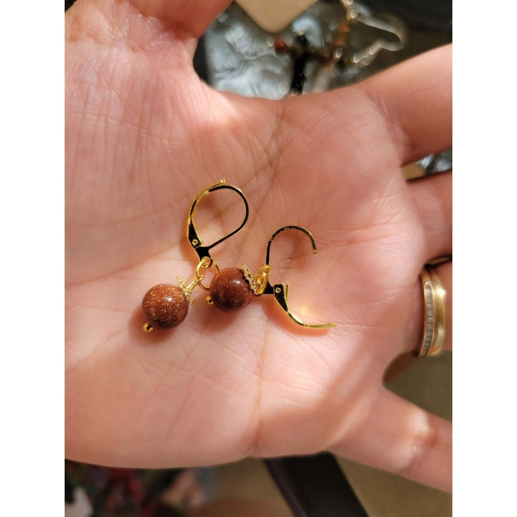 Natural Goldstone earrings dangles/ Gift for Her -