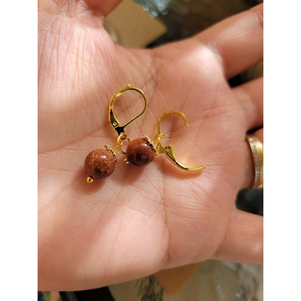 Natural Goldstone earrings dangles/ Gift for Her -