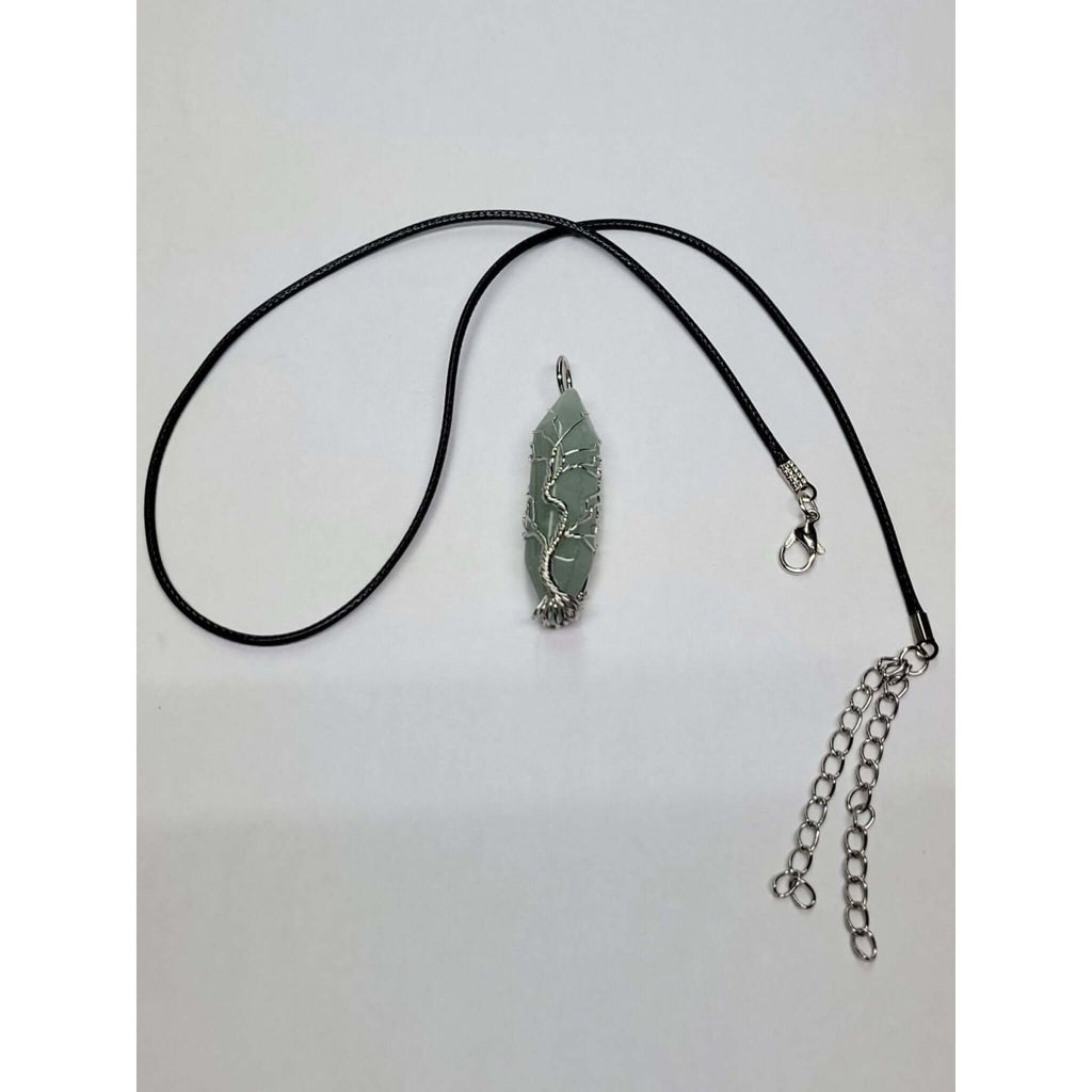 Natural Green Aventurine Big Wire Wrapped Pendants and Cord , Brass Wires, prismatic with Tree of Life / Crystal Jewelry -crystal pendant