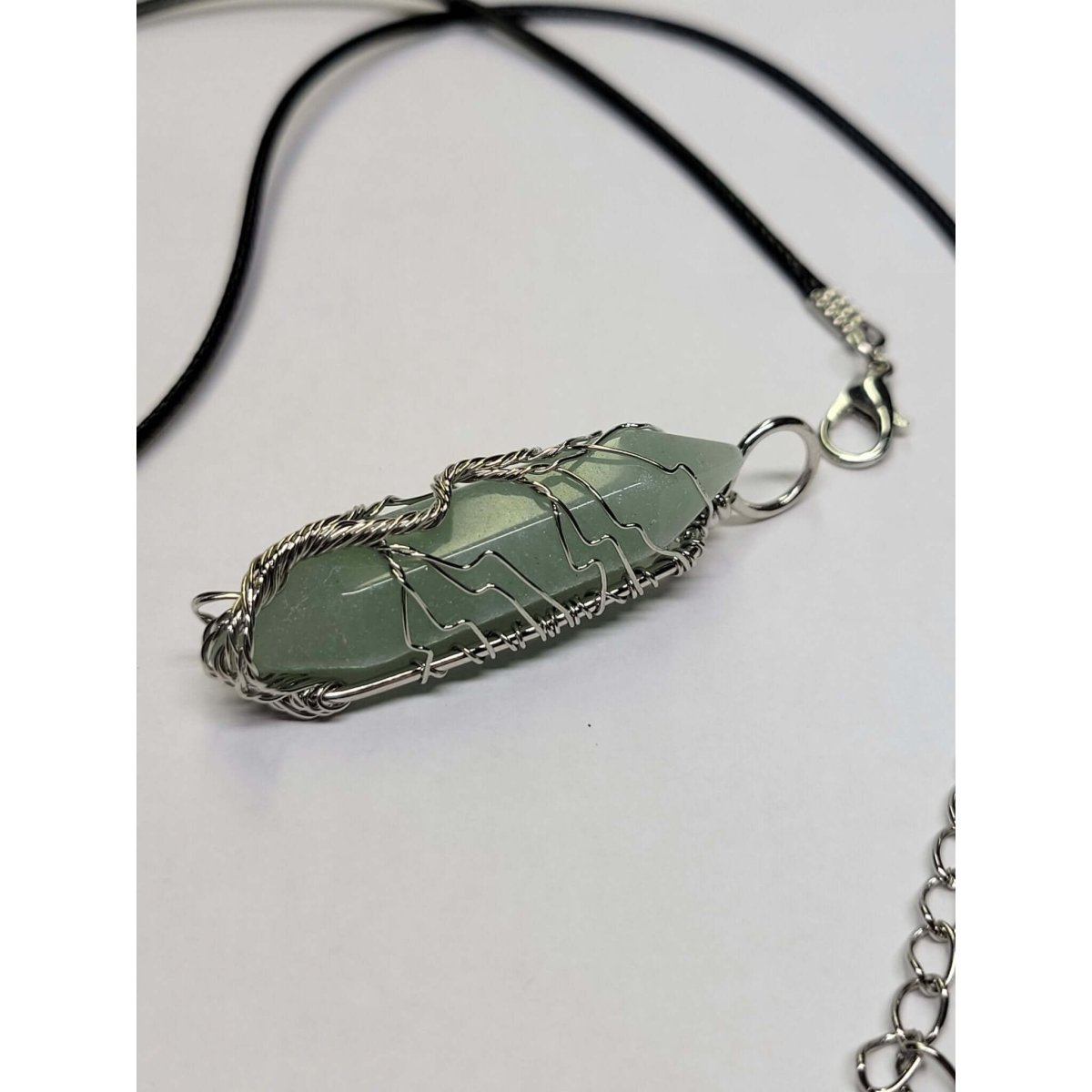 Natural Green Aventurine Big Wire Wrapped Pendants and Cord , Brass Wires, prismatic with Tree of Life / Crystal Jewelry -crystal pendant