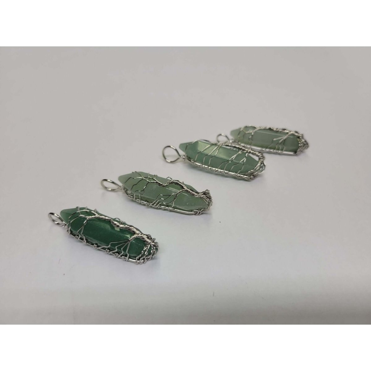 Natural Green Aventurine Big Wire Wrapped Pendants and Cord , Brass Wires, prismatic with Tree of Life / Crystal Jewelry -crystal pendant