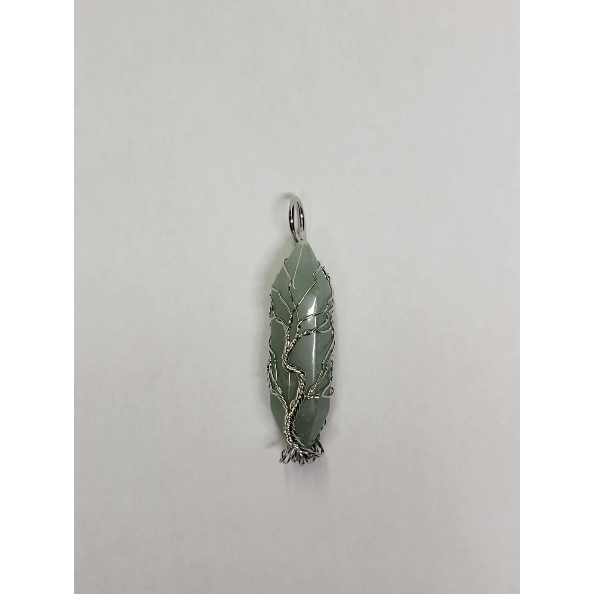 Natural Green Aventurine Big Wire Wrapped Pendants and Cord , Brass Wires, prismatic with Tree of Life / Crystal Jewelry -crystal pendant
