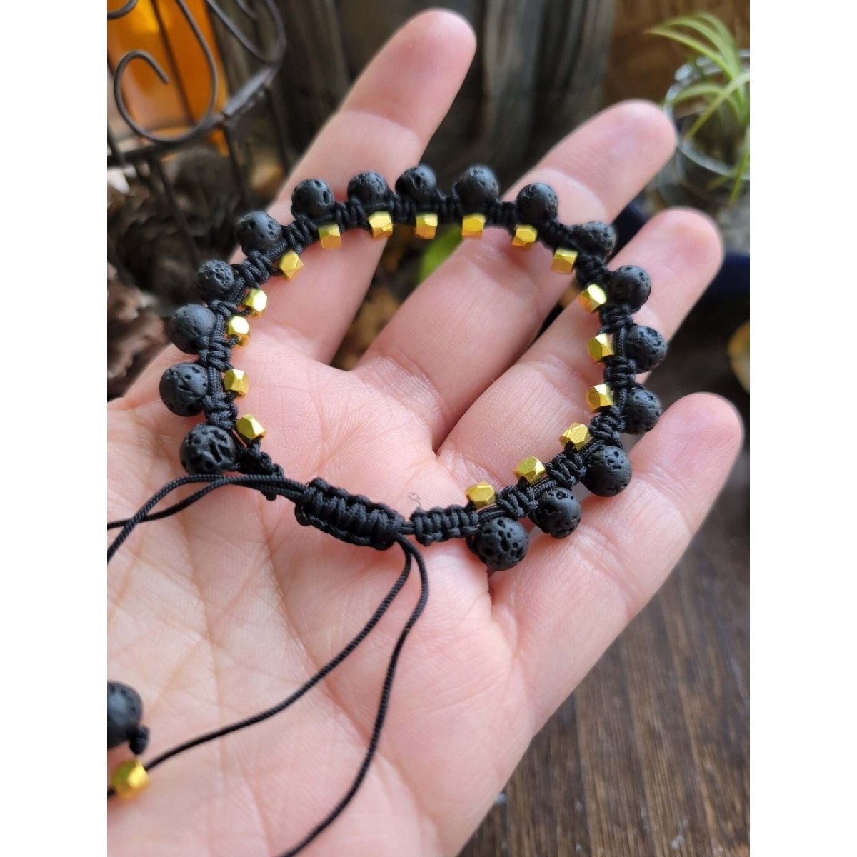 Natural lava rock braided bead bracelets -Bracelets
