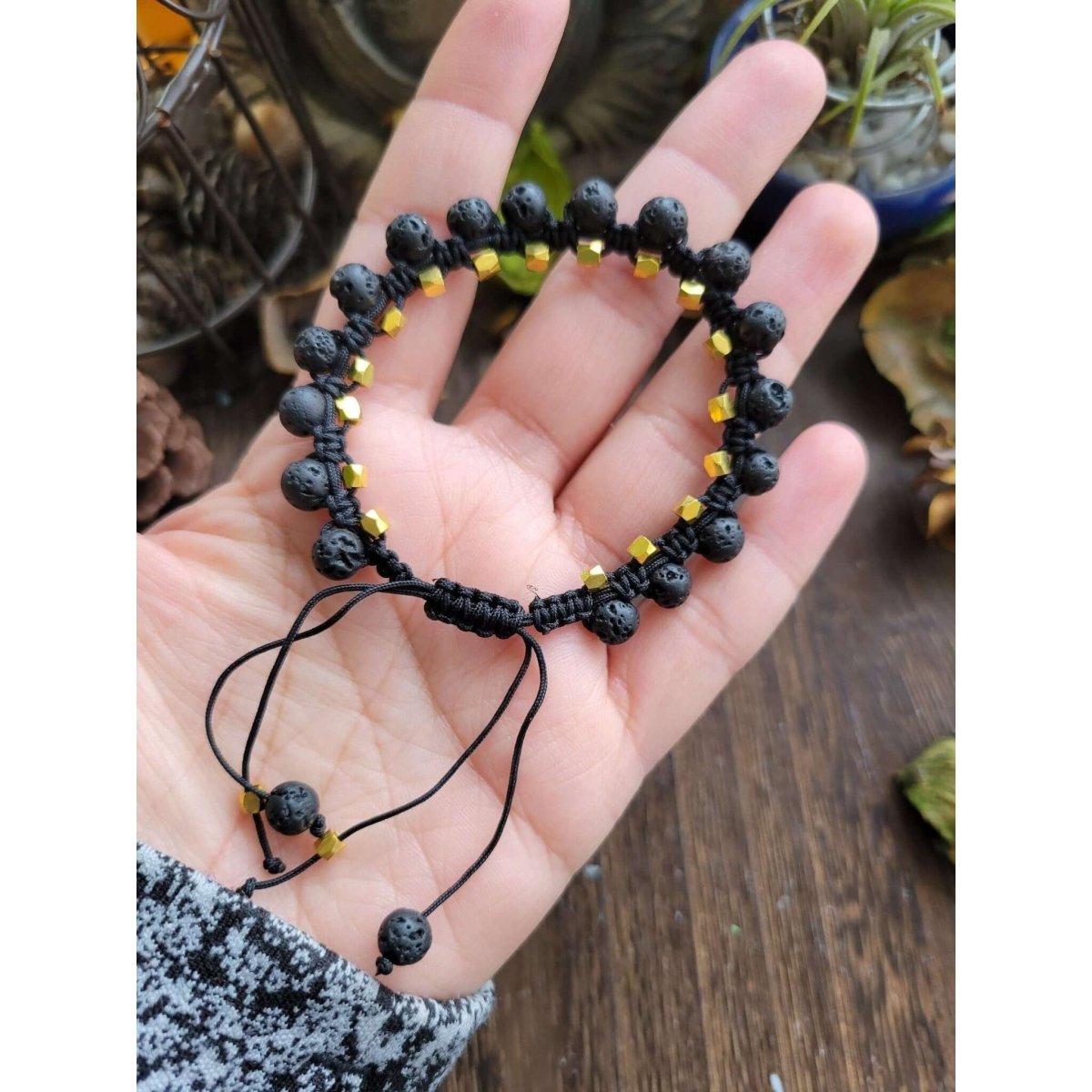 Natural lava rock braided bead bracelets -Bracelets