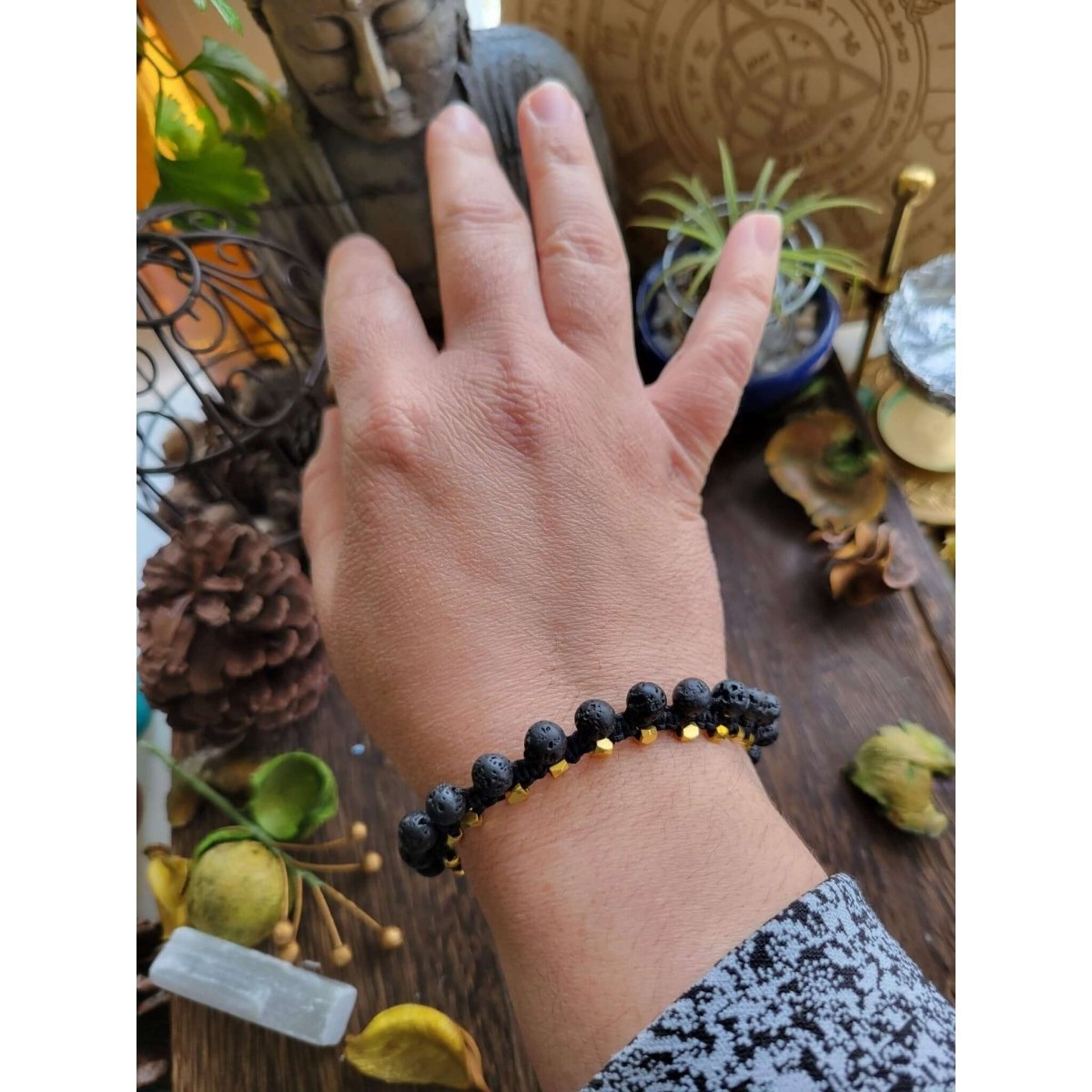 Natural lava rock braided bead bracelets -Bracelets