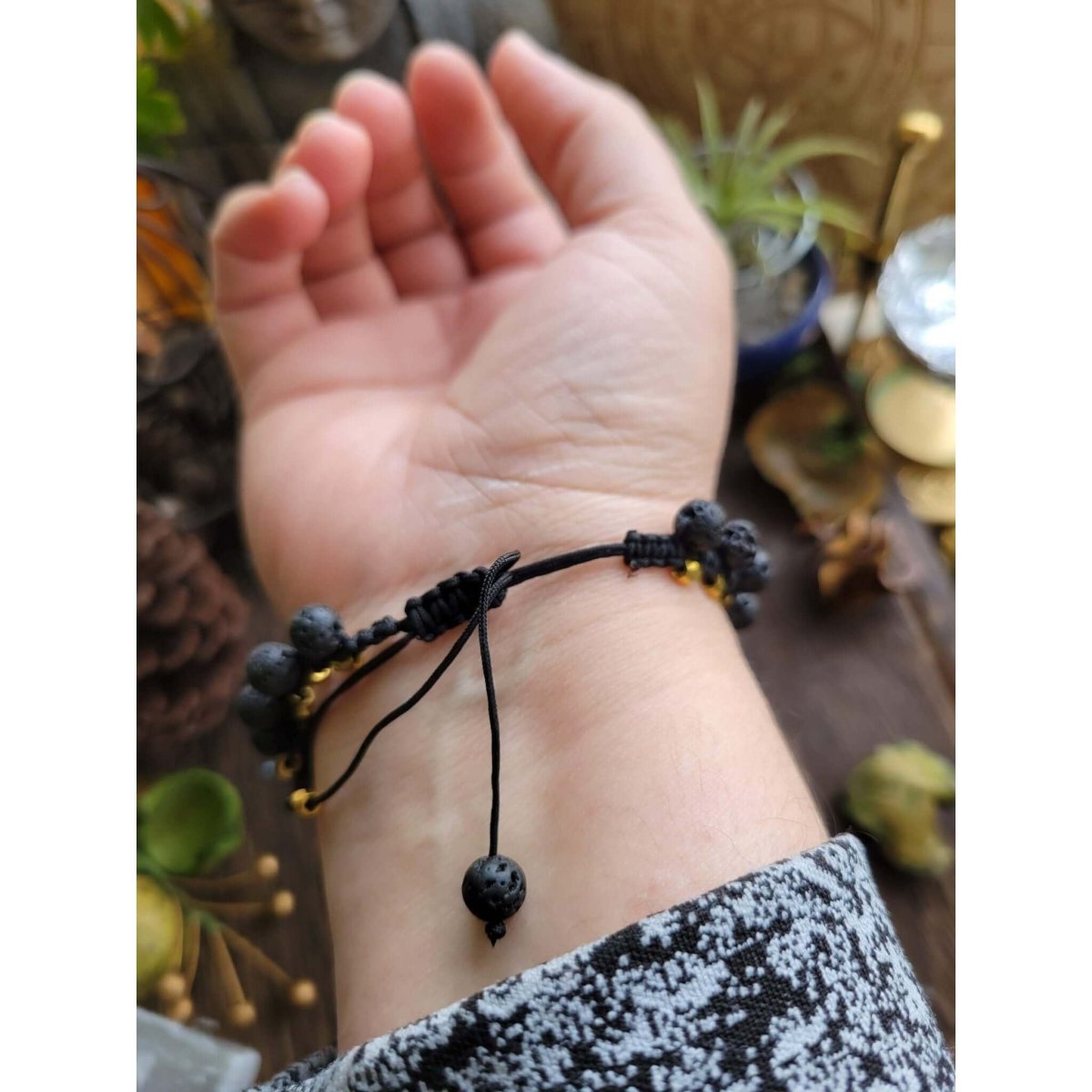 Natural lava rock braided bead bracelets -Bracelets