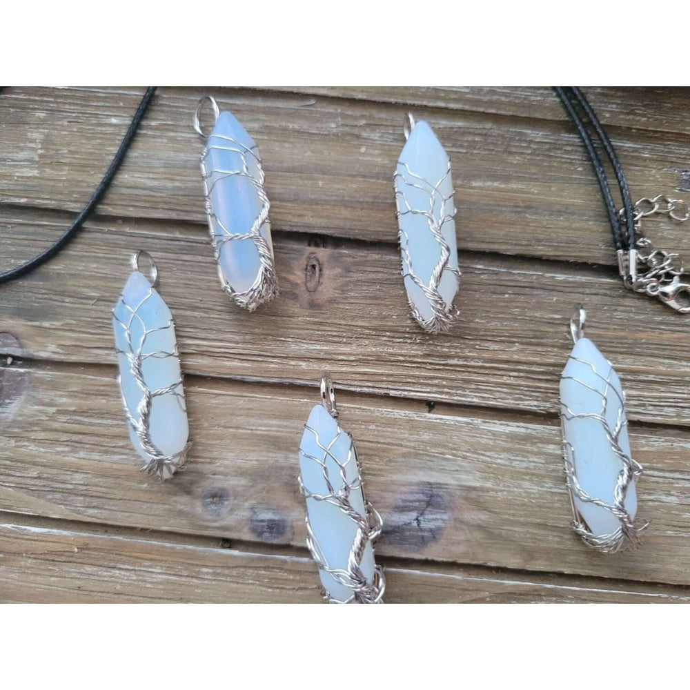 Natural Opal Big Wire Wrapped Pendants and Cord -crystal pendant