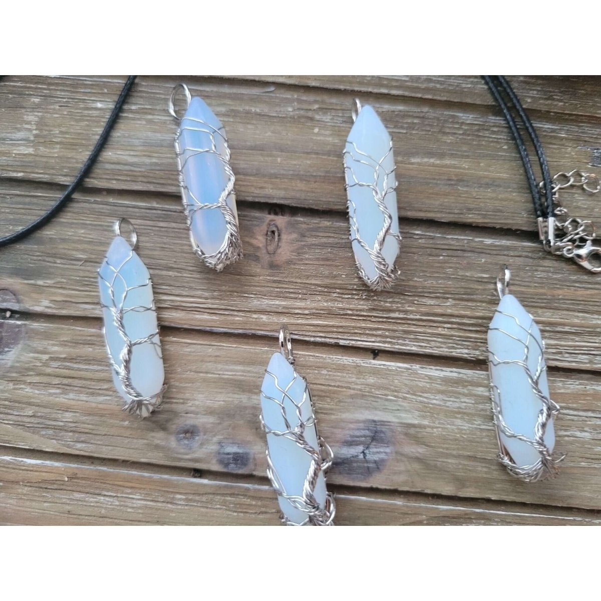 Natural Opal Big Wire Wrapped Pendants and Cord -crystal pendant