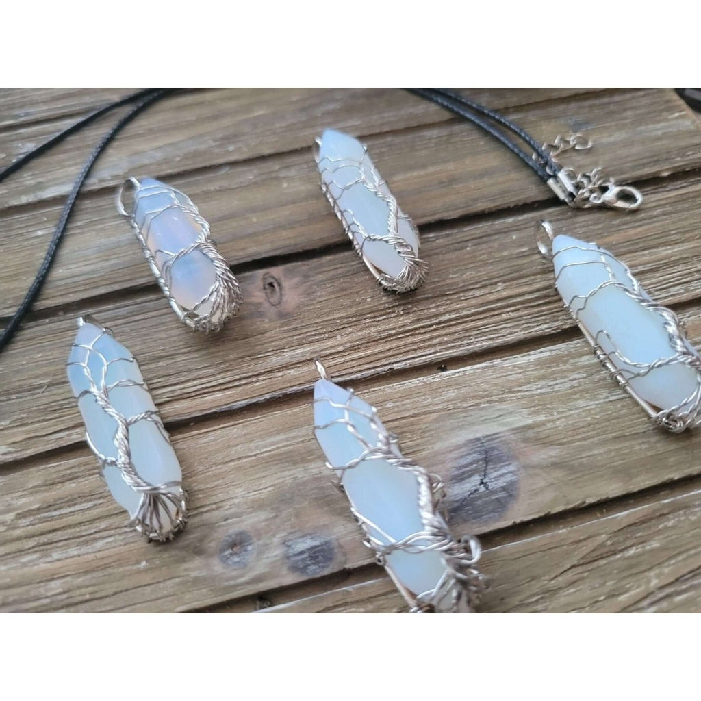 Natural Opal Big Wire Wrapped Pendants and Cord -crystal pendant