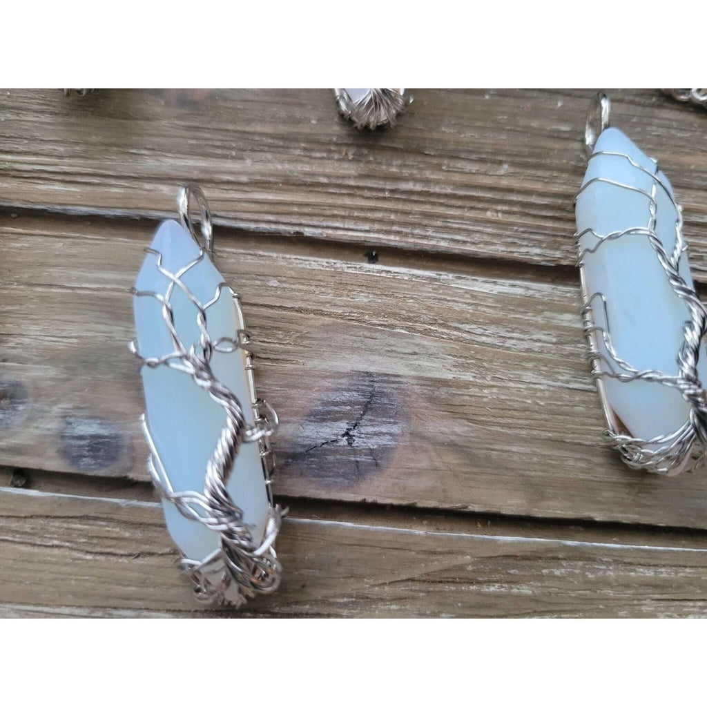 Natural Opal Big Wire Wrapped Pendants and Cord -crystal pendant