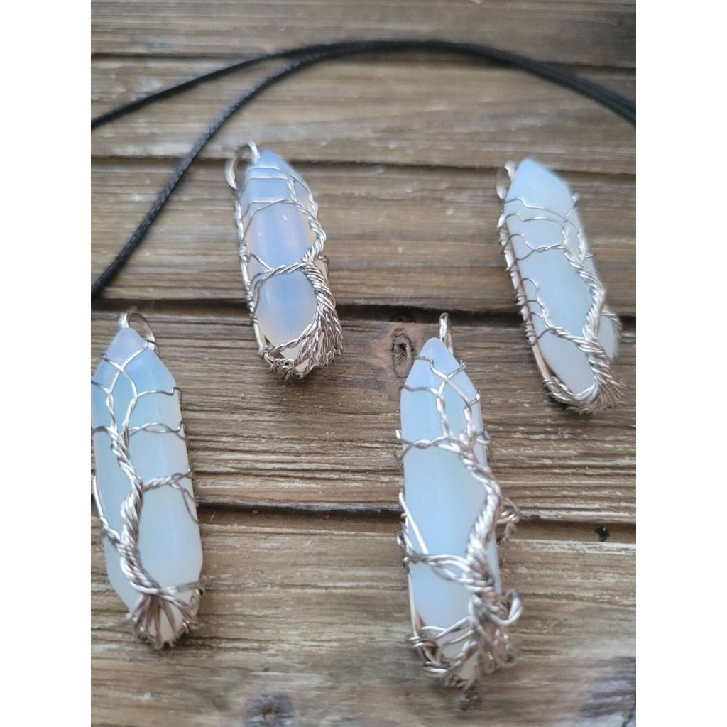 Natural Opal Big Wire Wrapped Pendants and Cord -crystal pendant