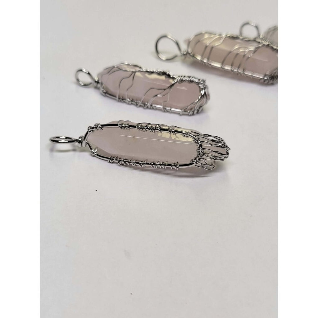 Natural Rose Quartz Big Wire Wrapped Pendants and Cord , Brass Wires, prismatic with Tree of Life / Crystal Jewelry -crystal pendant