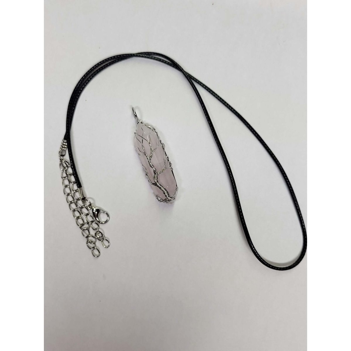 Natural Rose Quartz Big Wire Wrapped Pendants and Cord , Brass Wires, prismatic with Tree of Life / Crystal Jewelry -crystal pendant